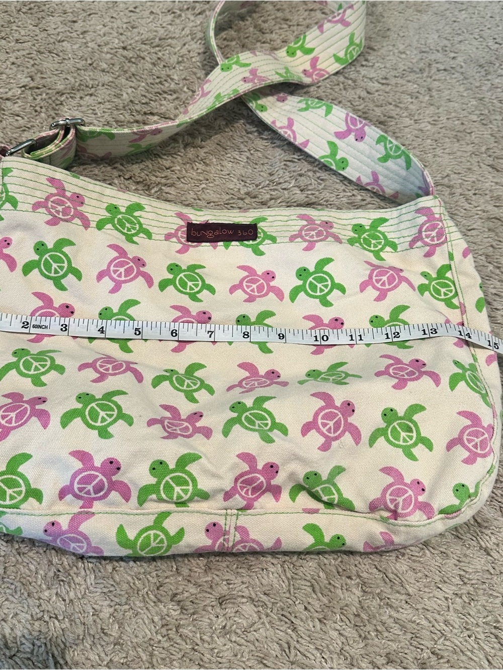 bungalow 360 Pink & Green Turtle Print Canvas Shoulder Bag